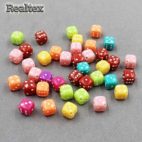 Бусины пластик Реалтекс Кубик Игральный (500гр) цв.mix/белые точки