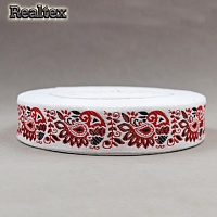 Тесьма жакардовая 32мм с1853г17 рис.9017 (25м) цв.белый/красный/черный