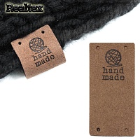 Бирка пришивная замша Realtex №05 "HandMade" цв.коричневый