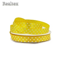 Лента атласная с рисунком  12мм  Реалтекс "Горох" цв.3019 жёлтый
