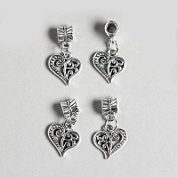 Бейл для бижутерии 7822746 с подвесом "Сердце" (4шт) цв.серебро