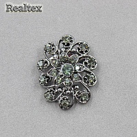Брошь со стразами Реалтекс FR-8-28 (2шт) цв.черный никель