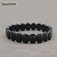 Браслет Realtex из натурального камня Овал граненый цв.черный