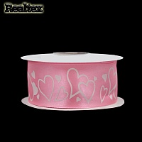 Лента  атласная с рисунком 40мм  Realtex "Сердечки" цв.розовый(3032)/белый