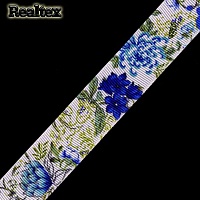 Лента репсовая с рисунком Реалтекс 25мм "Букет" цв.синий/серый