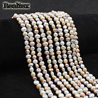 Бусины Реалтекс из Жемчуга Речного натурального барочного d=5-6мм дл.35см (66шт) цв.бежево-молочный