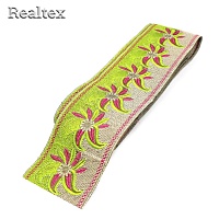 Тесьма термоклеевая 52215 80мм цв.салатовый/бежевый