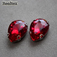 Стразы пришивные стекло в оправе Realtex "капля" 13*18мм цв.07 Red