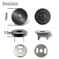 Кнопка Realtex магнитная на усиках 18мм h=3,5мм цв.черный никель