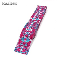 Тесьма термоклеевая 52228 50мм цв.малина/бирюза 