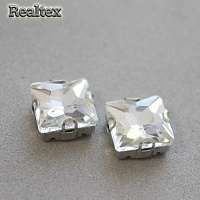 Стразы пришивные стекло в оправе Realtex "квадрат" 10*10мм цв.01 Crystal