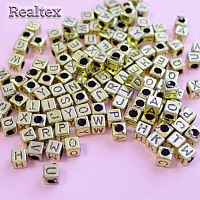 Бусины пластик Реалтекс Английский алфавит 6*6мм (500гр) цв.золото