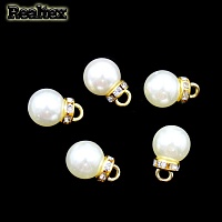 Бусины-подвесы со стразами пластик Realtex 10мм (25шт) цв.молочный/золото