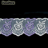 Кружево органза 40мм "Розочки" mix цв.белый/сиреневый