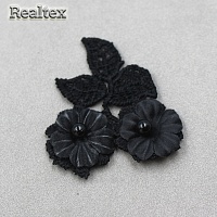 Пришивной элемент TJ-D182 Цветочки 3D цв.черный