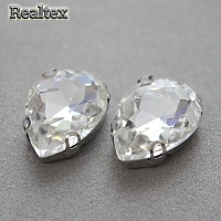 Стразы пришивные стекло в оправе Realtex "капля" 13*18мм цв.01 Crystal