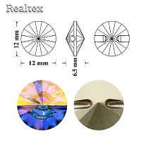 Пуговицы Swarovski 3015 12мм цв.AB 