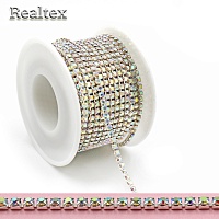Тесьма-стразы Realtex SS-10 3мм (оригинал-стекло)  цв.crystal AB/никель