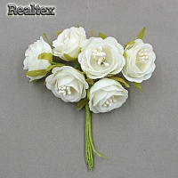 Декоративный букетик Realtex "Розочка пионовидная" TF-1923 35*115мм (1 букет.* 6шт) цв.молочный