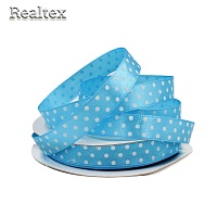 Лента атласная с рисунком  12мм  Realtex "Горох" цв.3081 голубой